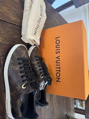 Louis Vuitton Brown Monogram Low-Top Sneakers with Black Laces